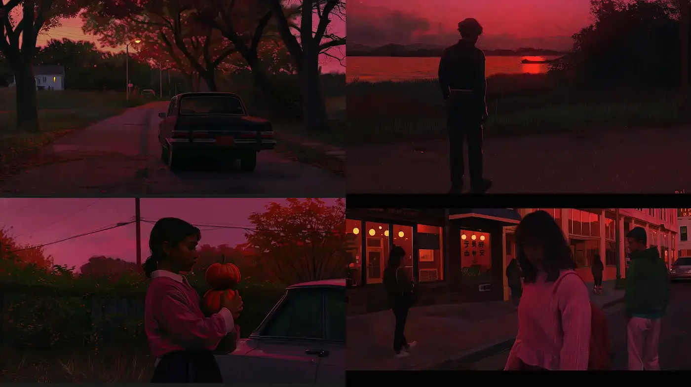 Cinematic Sunset Aesthetic with Melancholic Narratives - Midjourney sref style