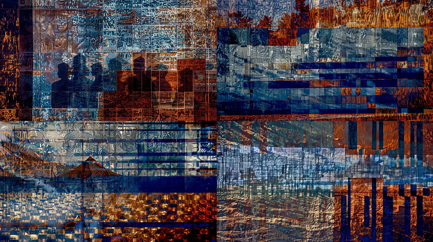 Textured Hues of Twilight: An Abstract Mosaic of Dusk and Shadows - Midjourney sref style