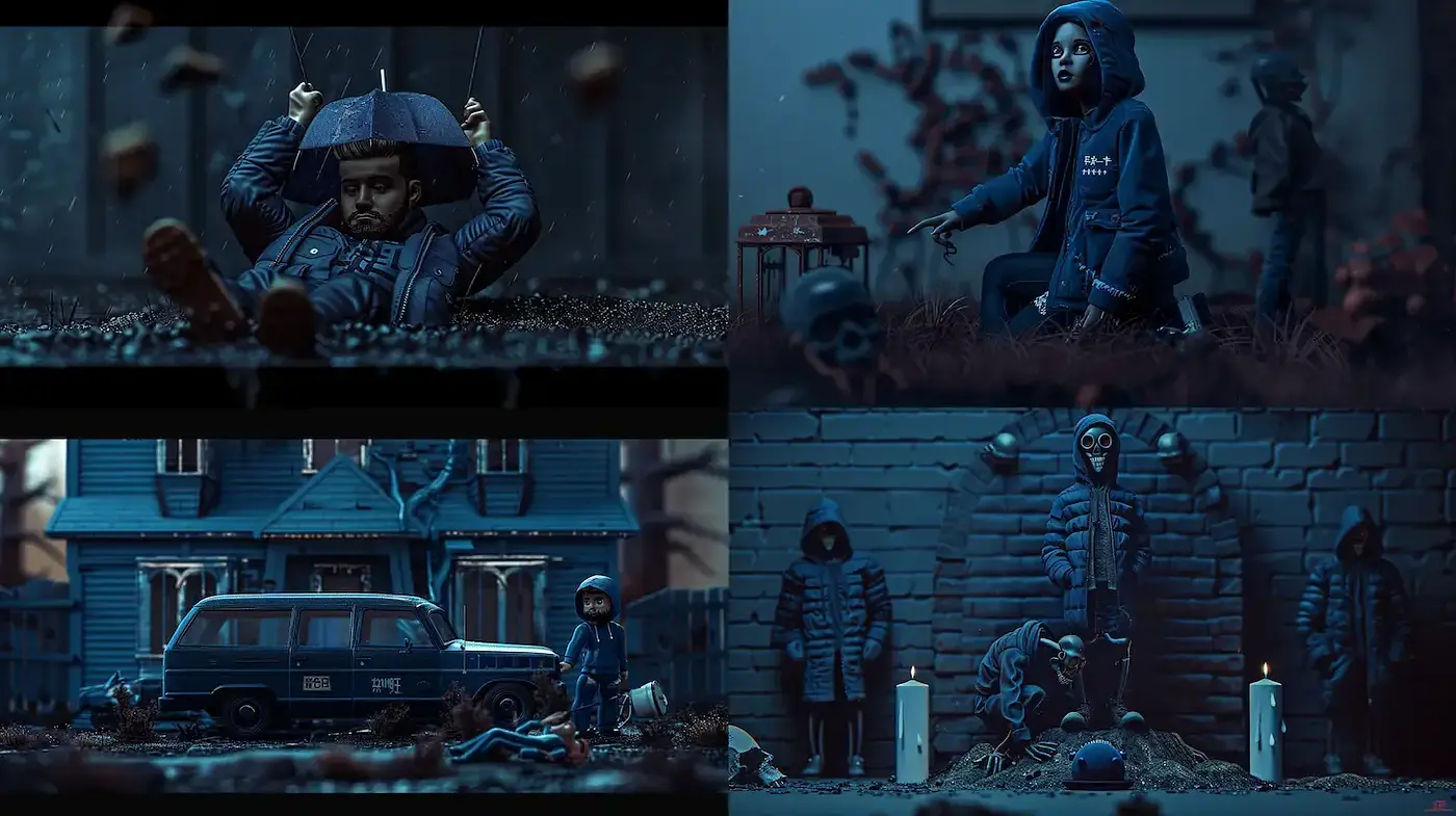 Dark, surreal, and atmospheric aesthetic with a hint of whimsy - Midjourney sref style