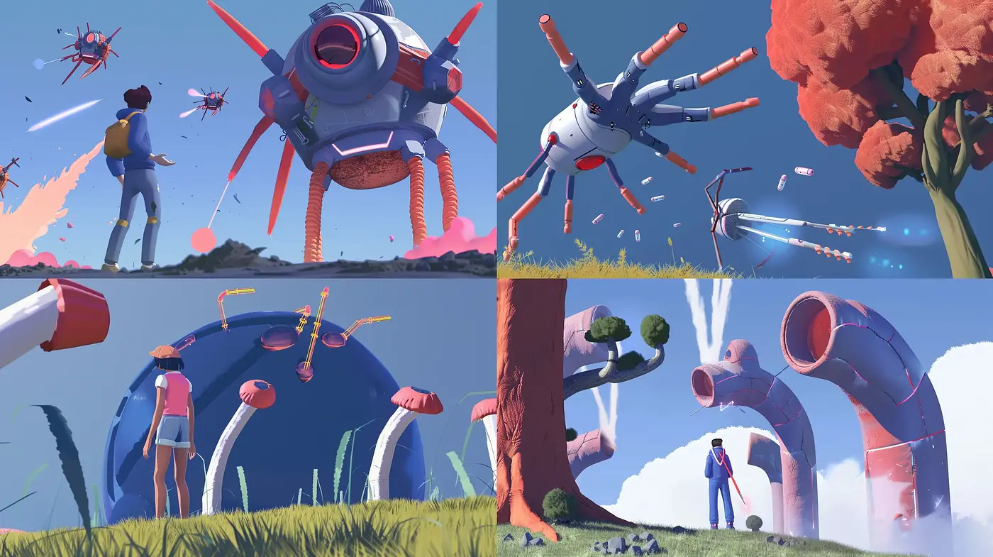 Futuristic Pastoral Dreamscape with Whimsical Flora and Fauna - Midjourney sref style