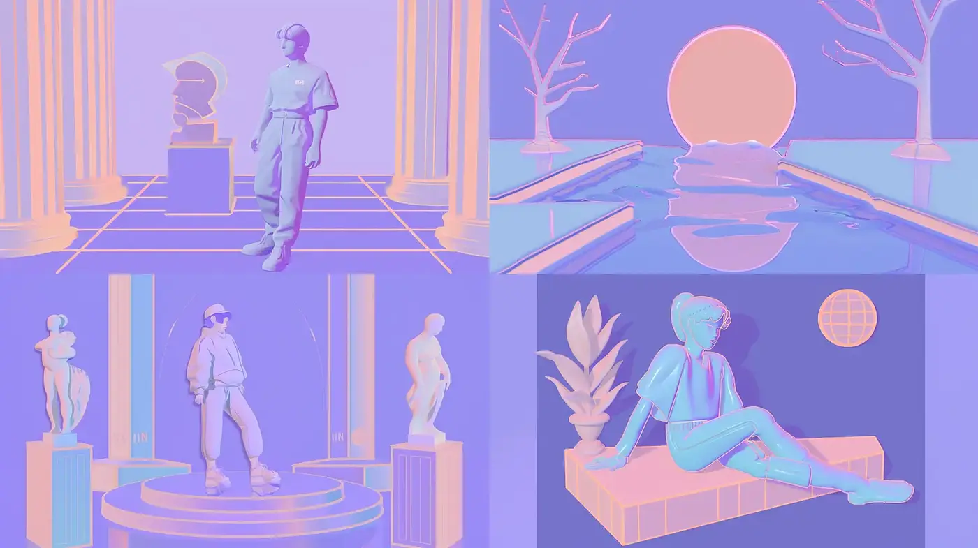 Contemporary Surrealist Aesthetic with Classical Influences and a Soft Color Palette - Midjourney sref style