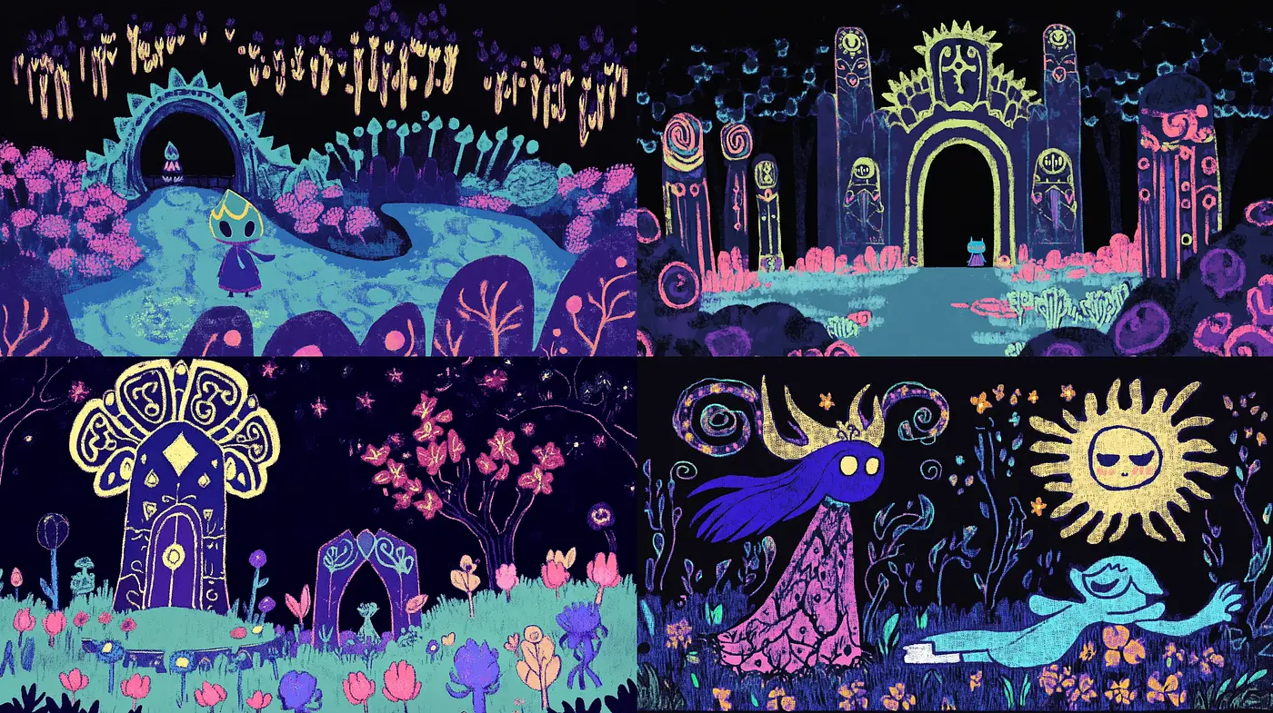 Luminous Enchanted Nocturnes: A Phosphorescent Fantasia - Midjourney sref style