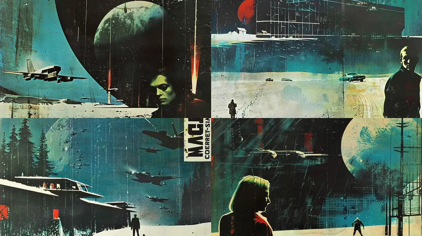 Distressed Futuristic Visions with a Retro-Pulp Science Fiction Aesthetic - Midjourney sref style