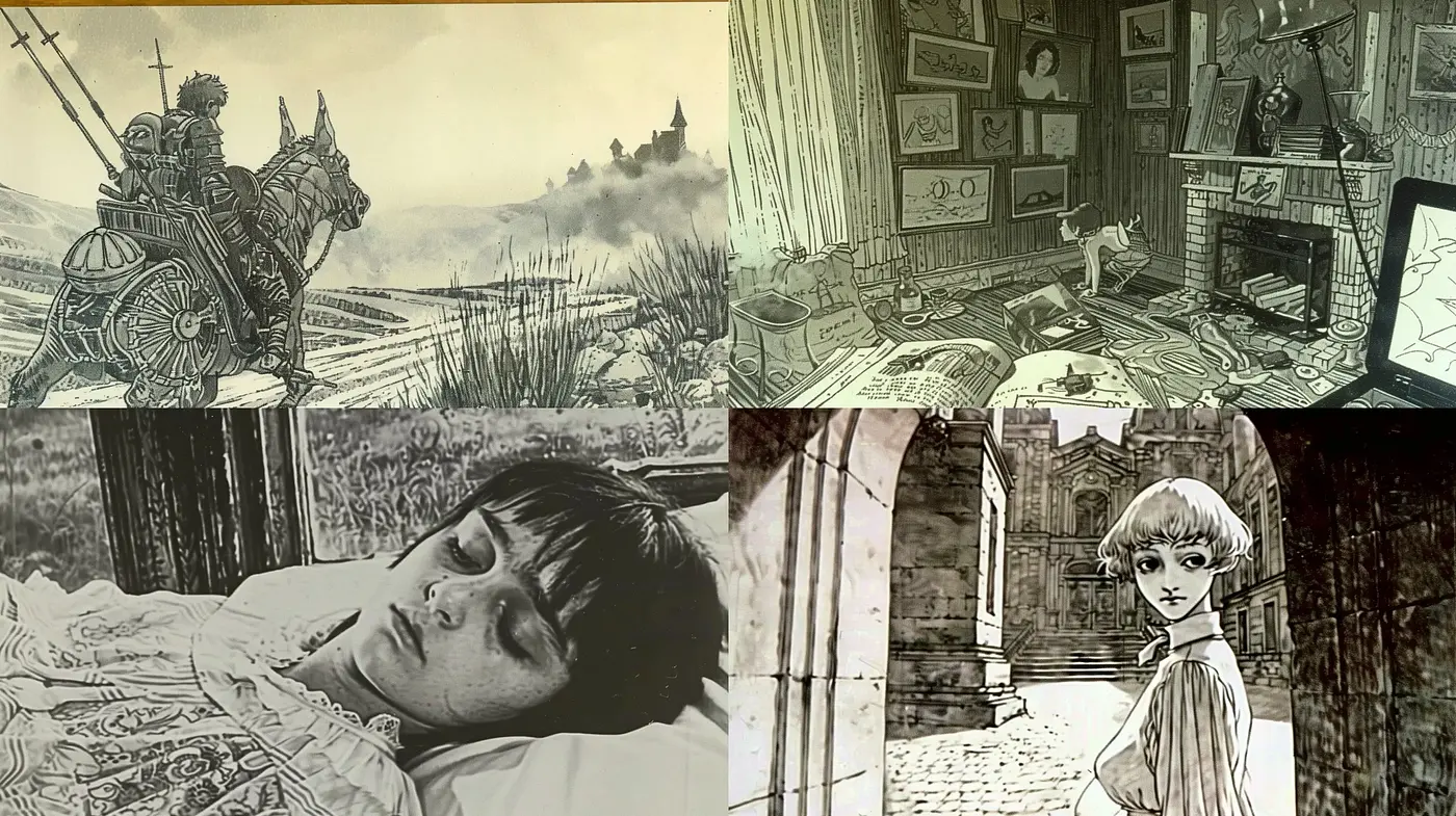 Monochromatic Nostalgia: An Homage to Vintage Illustration Techniques - Midjourney sref style