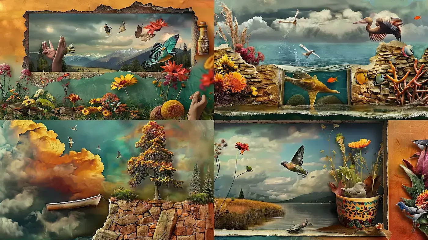 Dreamlike Realism with Nature Elements and Vivid Imagery - Midjourney sref style