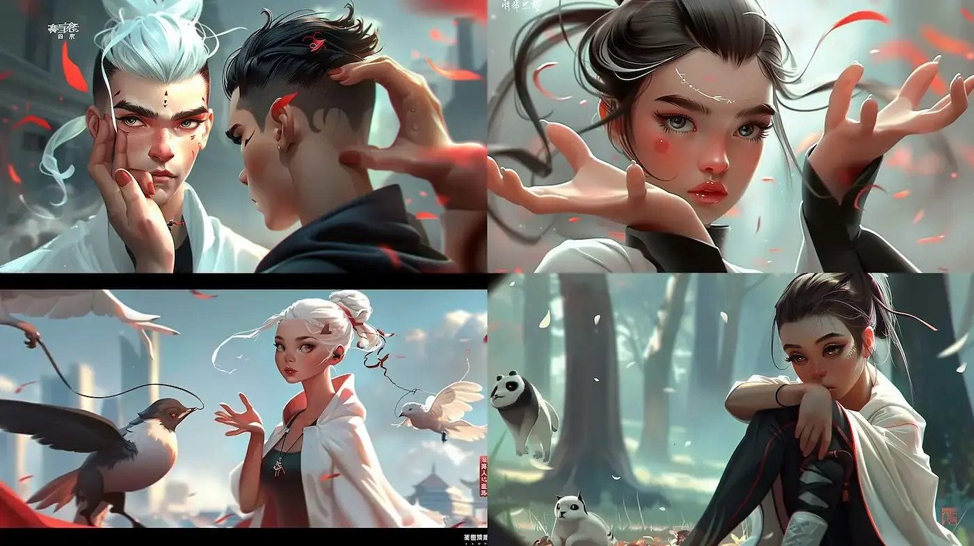 Stylized Fantasy Portraits with Dynamic Expressions and Ethereal Elements - Midjourney sref style