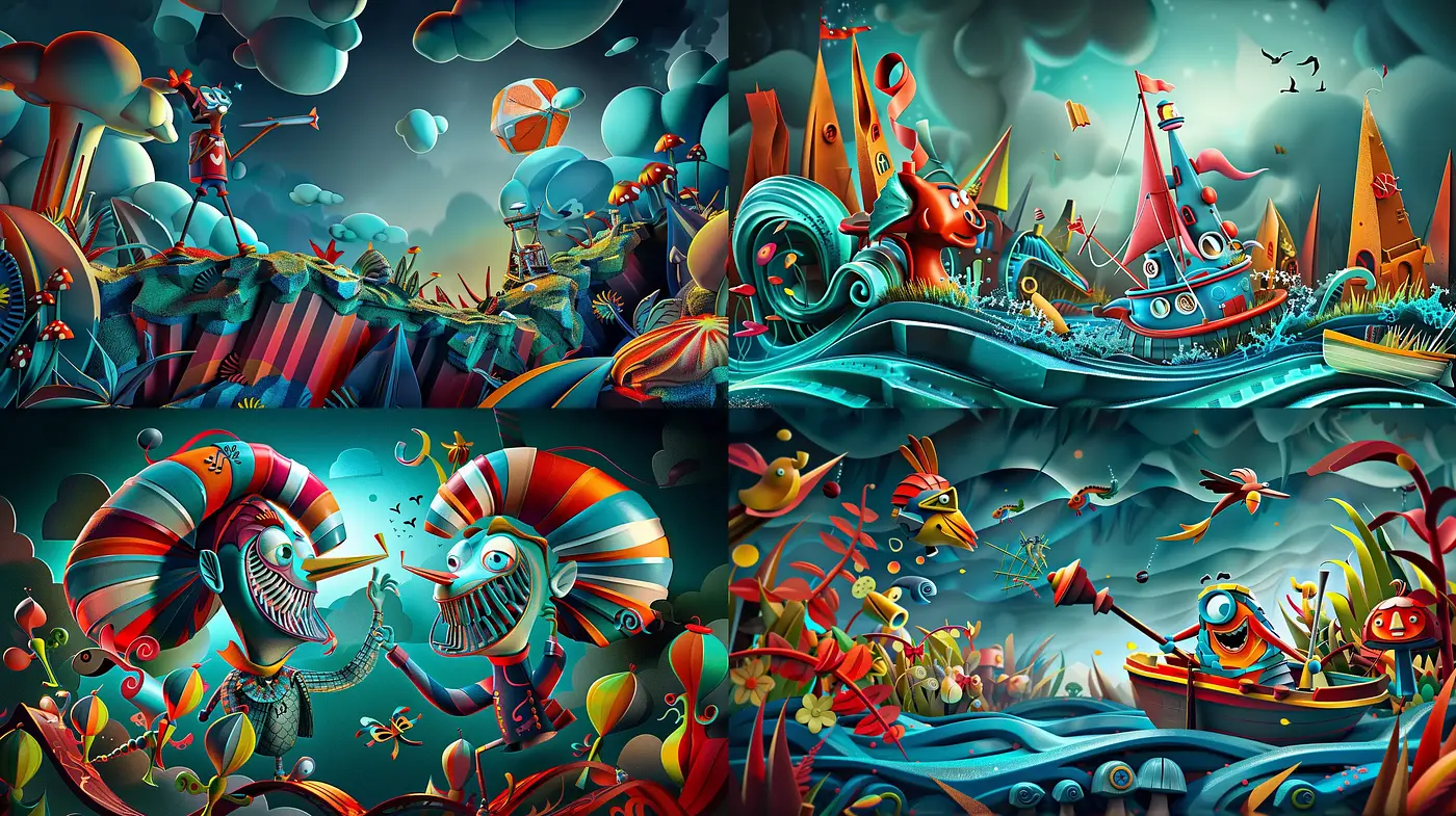 Surreal Aquatic Dreamscape in Vivid Colors - Midjourney sref style