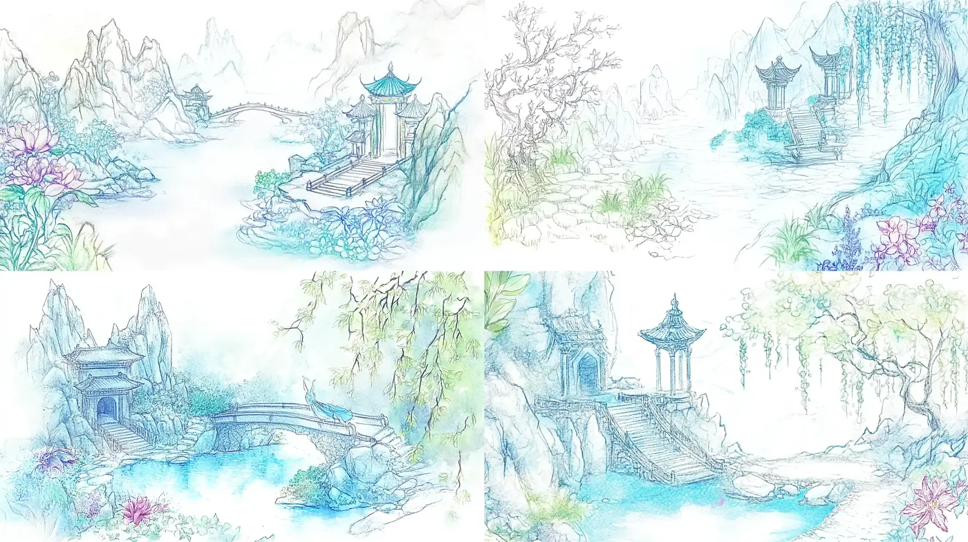 Ethereal Ink-Washed East Asian Landscapes - Midjourney sref style