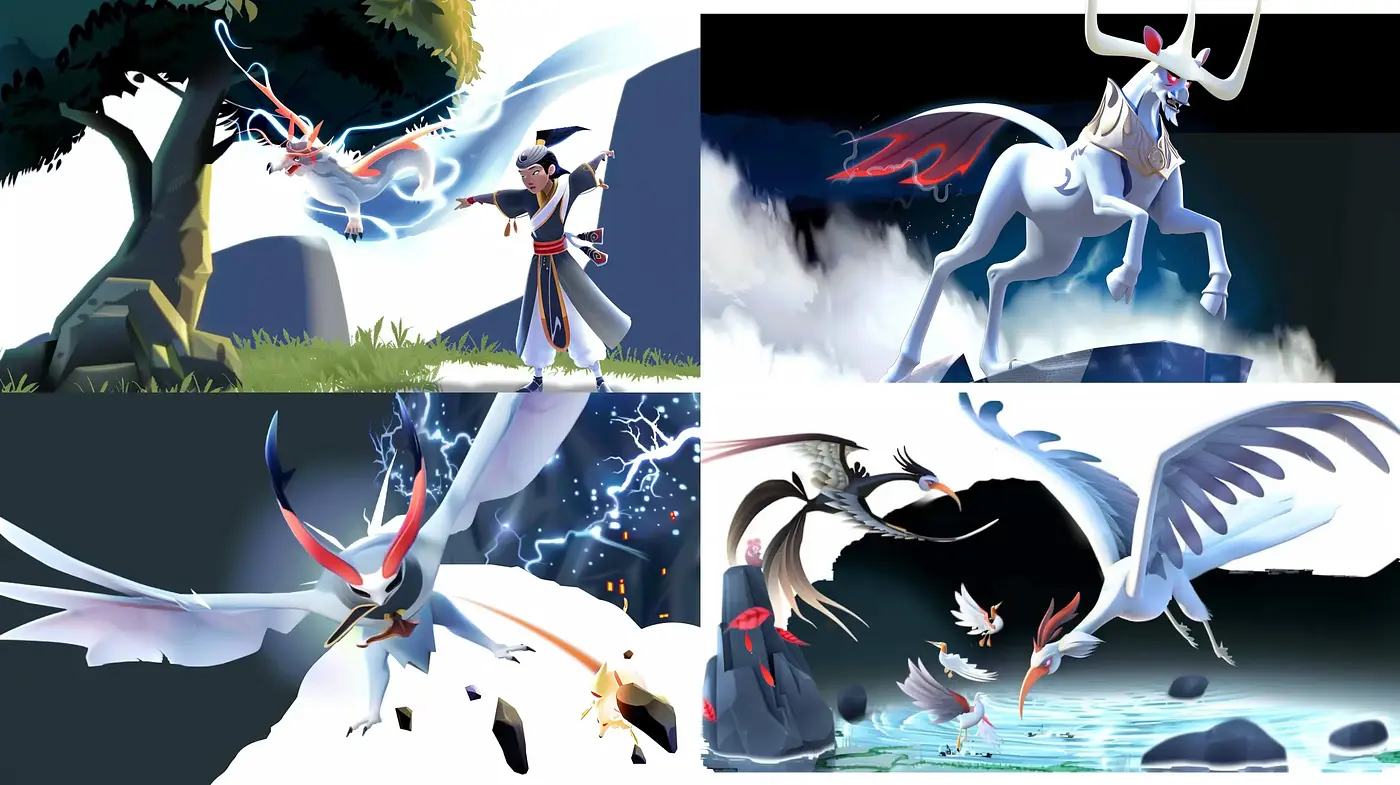 Ethereal Anime-Inspired Fantasy with Dynamic Elemental Contrasts - Midjourney sref style