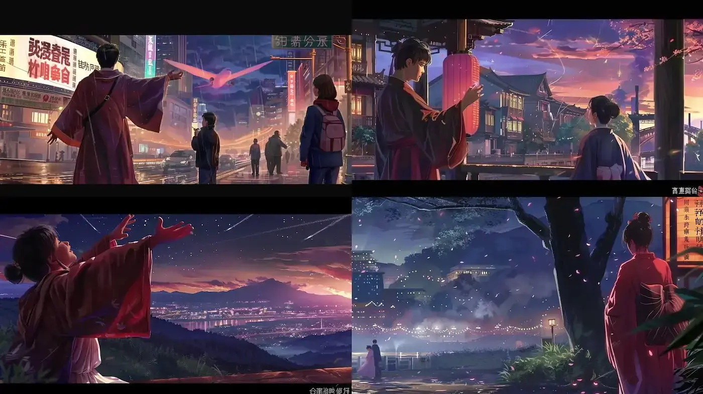 Twilight Hues and Ethereal Lights in Stylized Anime Scenery - Midjourney sref style