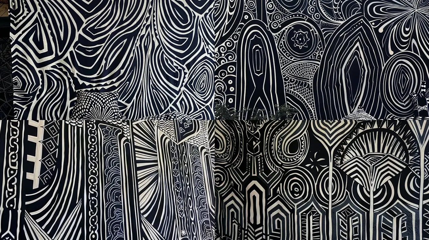 Abstract Monochromatic Contour Waves and Patterns Exploration - Midjourney sref style