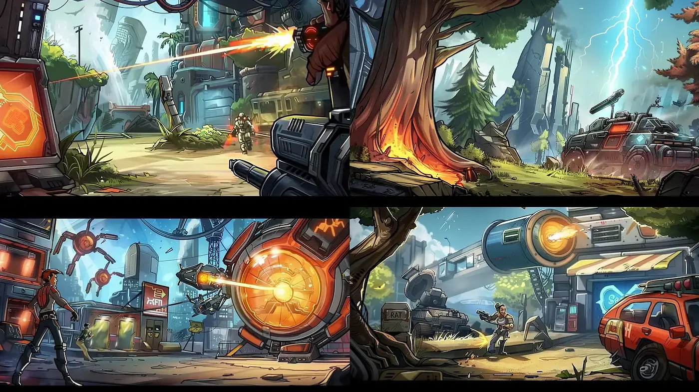 Dynamic and Energetic Sci-fi Illustrations with a Cartoonish Flair - Midjourney sref style