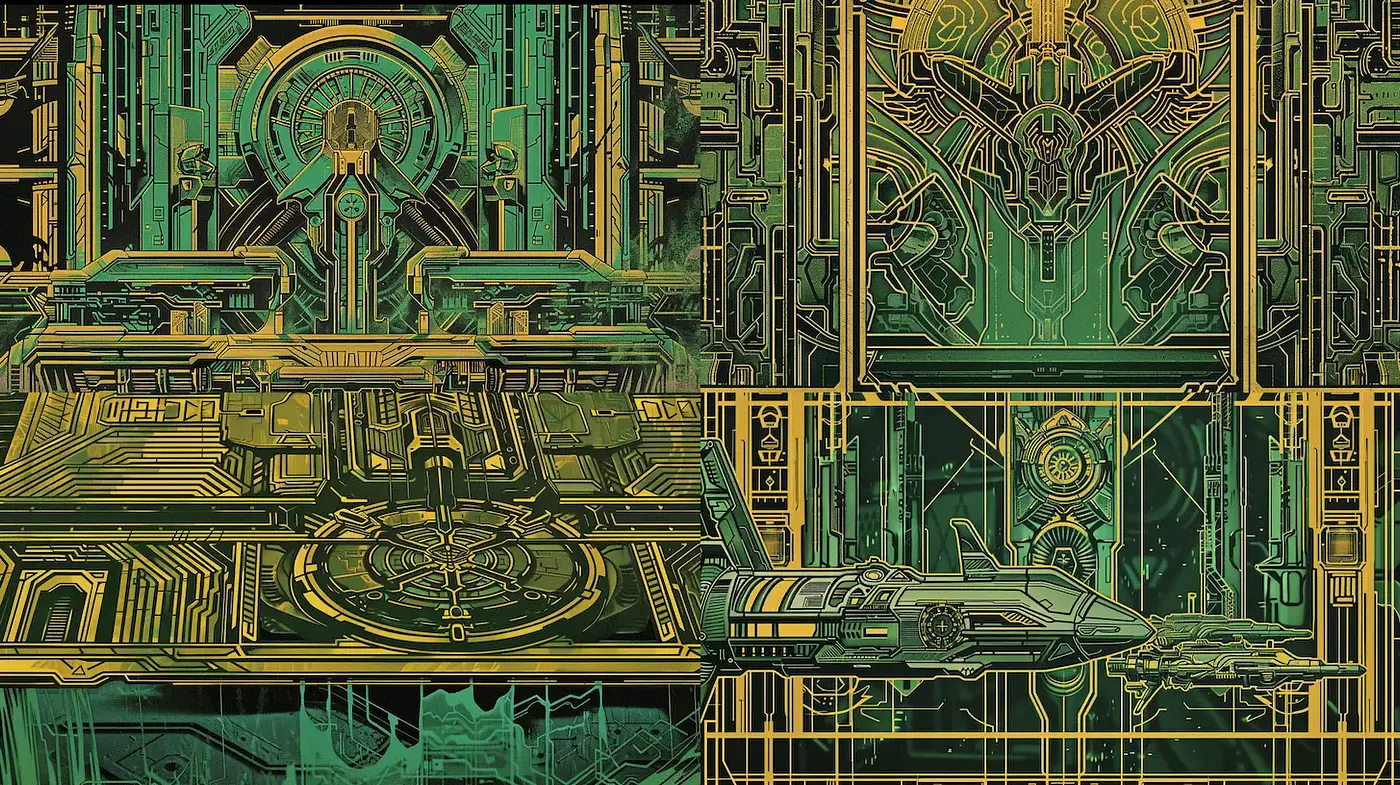 Futuristic digital architecture with intricate line work - Midjourney sref style
