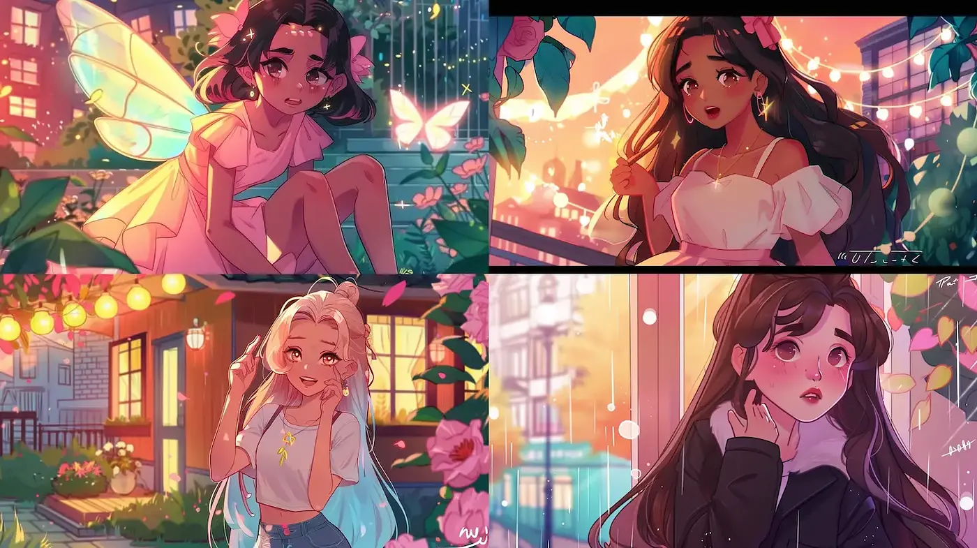 Whimsical and enchanting illustration style with vibrant character portrayals - Midjourney sref style
