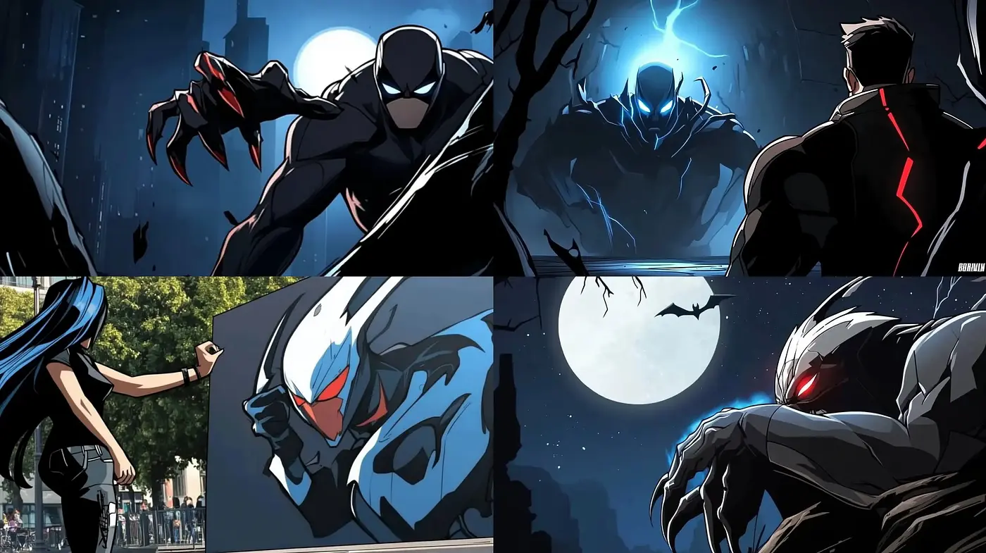 Dynamic Nocturnal Vigilante Comic Book Artistry - Midjourney sref style