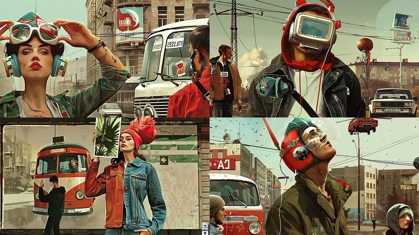 Futuristic Retro Fusion with Urban Nostalgia - Midjourney sref style