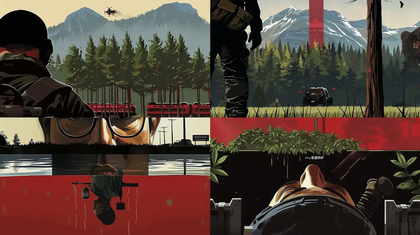 Bold and moody illustration with cinematic influences and a gritty atmosphere - Midjourney sref style