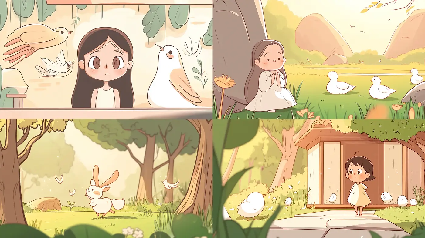 Serene Storybook Harmony: An Enchanting Blending of Warm Tones and Gentle Cartoony Contours - Midjourney sref style