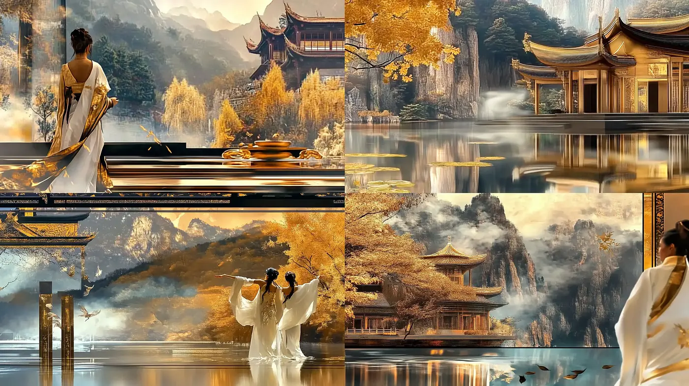 Serene Elegance in Golden Sepia: A Consistent Atmospheric Journey Through Stylized Landscapes - Midjourney sref style