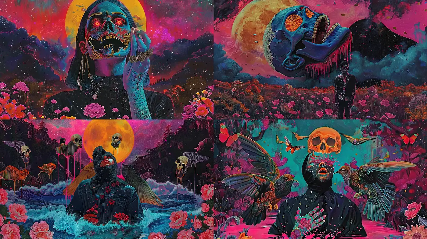 Psychedelic Dreamscape with Neo-Gothic Elements - Midjourney sref style