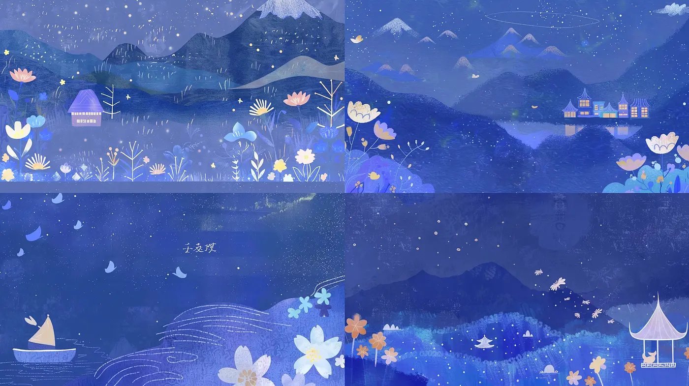 Ethereal Midnight Blues: A Tranquil Fusion of Nocturnal Hues and Enchanted Textures - Midjourney sref style
