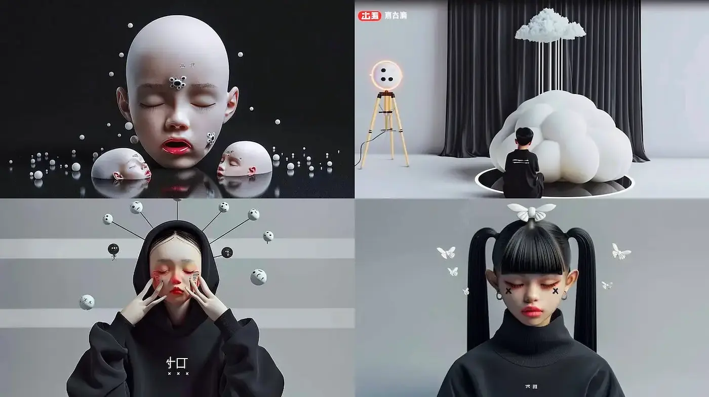 Futuristic Surrealism with a Playful Edge and Emotional Depth - Midjourney sref style
