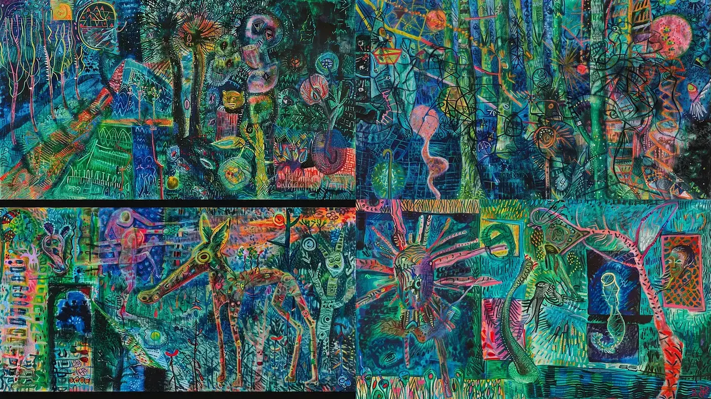 Eclectic Vivid Dreamscape: A Fusion of Psychedelia and Expressionism - Midjourney sref style