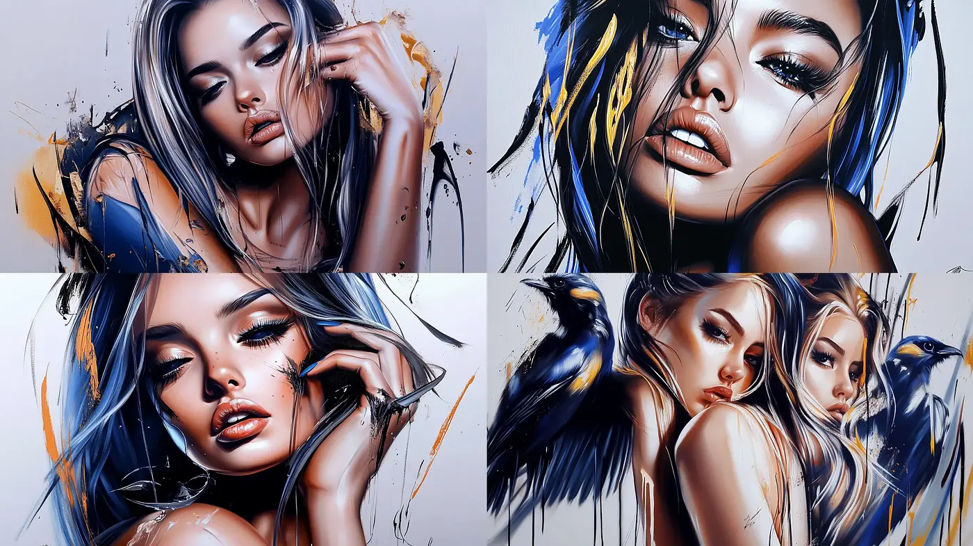 Ethereal Dynamic Portraiture with Splattered Ink Accents - Midjourney sref style