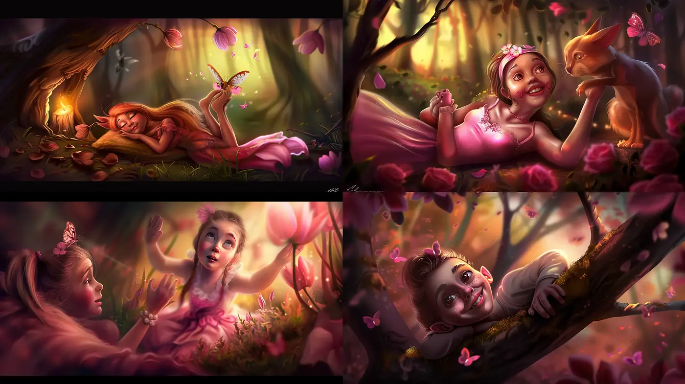 Enchanted Twilight Hues with Whimsical Storybook Charm - Midjourney sref style