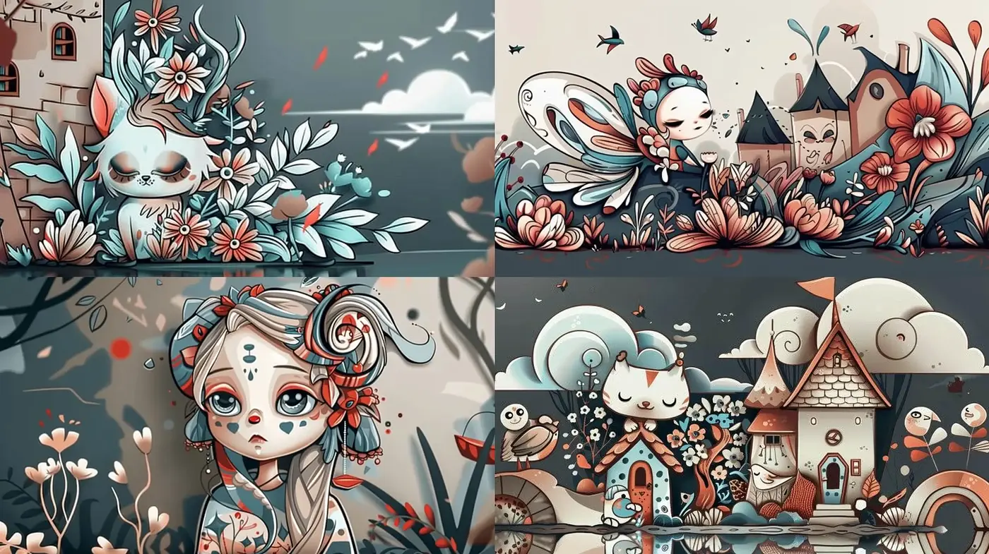 Enchanting Storybook Whimsicality with a Florid Vintage Touch - Midjourney sref style