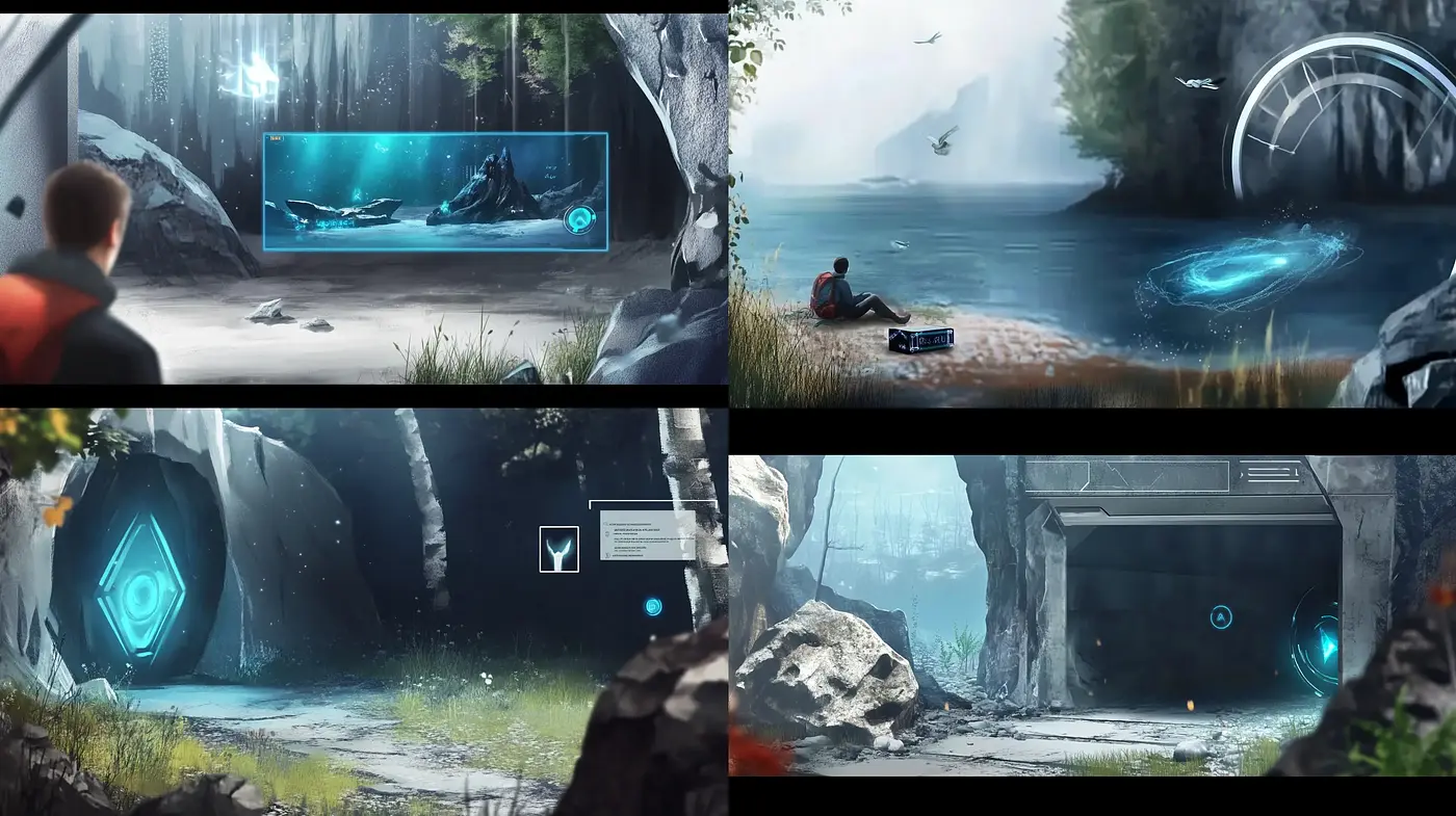 Futuristic Ethereal Landscapes with Consistent Technological Motifs - Midjourney sref style