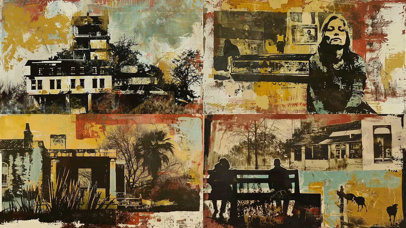 Rustic Urban Collage with Grunge Overtones - Midjourney sref style