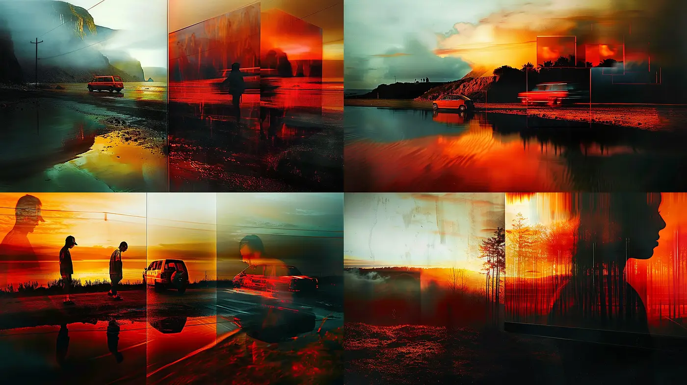 Sunset Hues and Silhouettes: A Cinematic Blend of Dream and Reality - Midjourney sref style