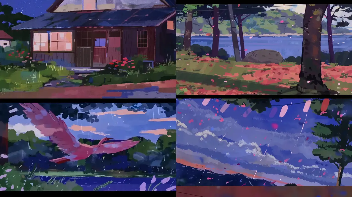 Stylized Nature Scenes in Expressive Color Patches - Midjourney sref style