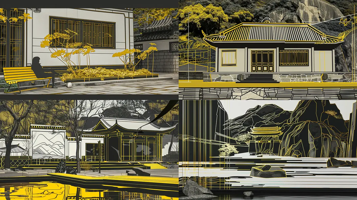 Monochromatic Oriental Serenity with a Digital Touch - Midjourney sref style