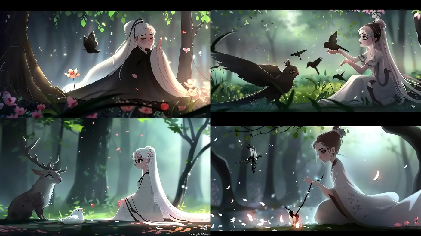 Enchanted Forest Reverie: A Harmonious Blend of Anime and Impressionism - Midjourney sref style