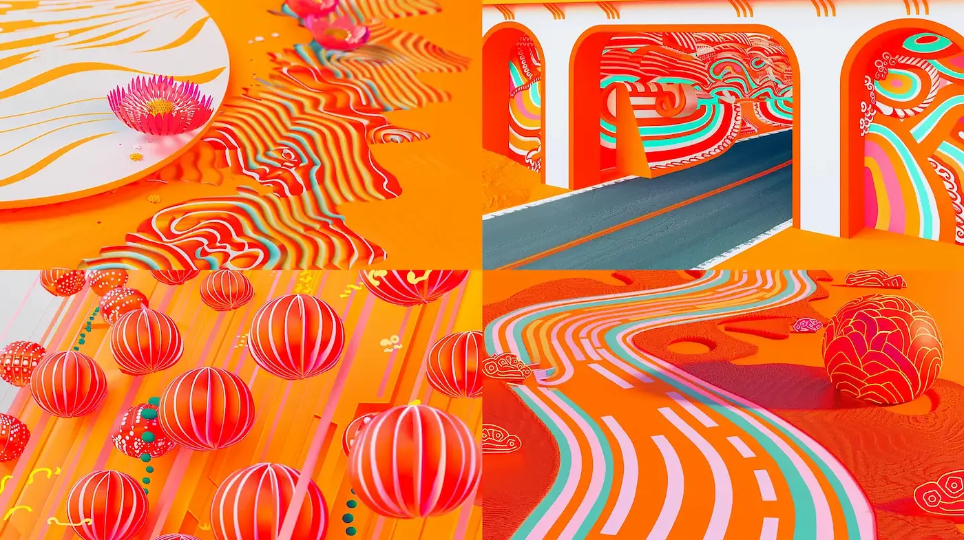 Vibrant and Playful Futuristic Abstract Style with Textural Depth - Midjourney sref style