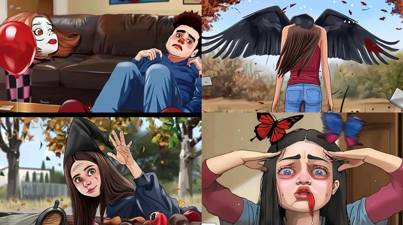 Expressive Comic Narrative with Surreal Overtones - Midjourney sref style