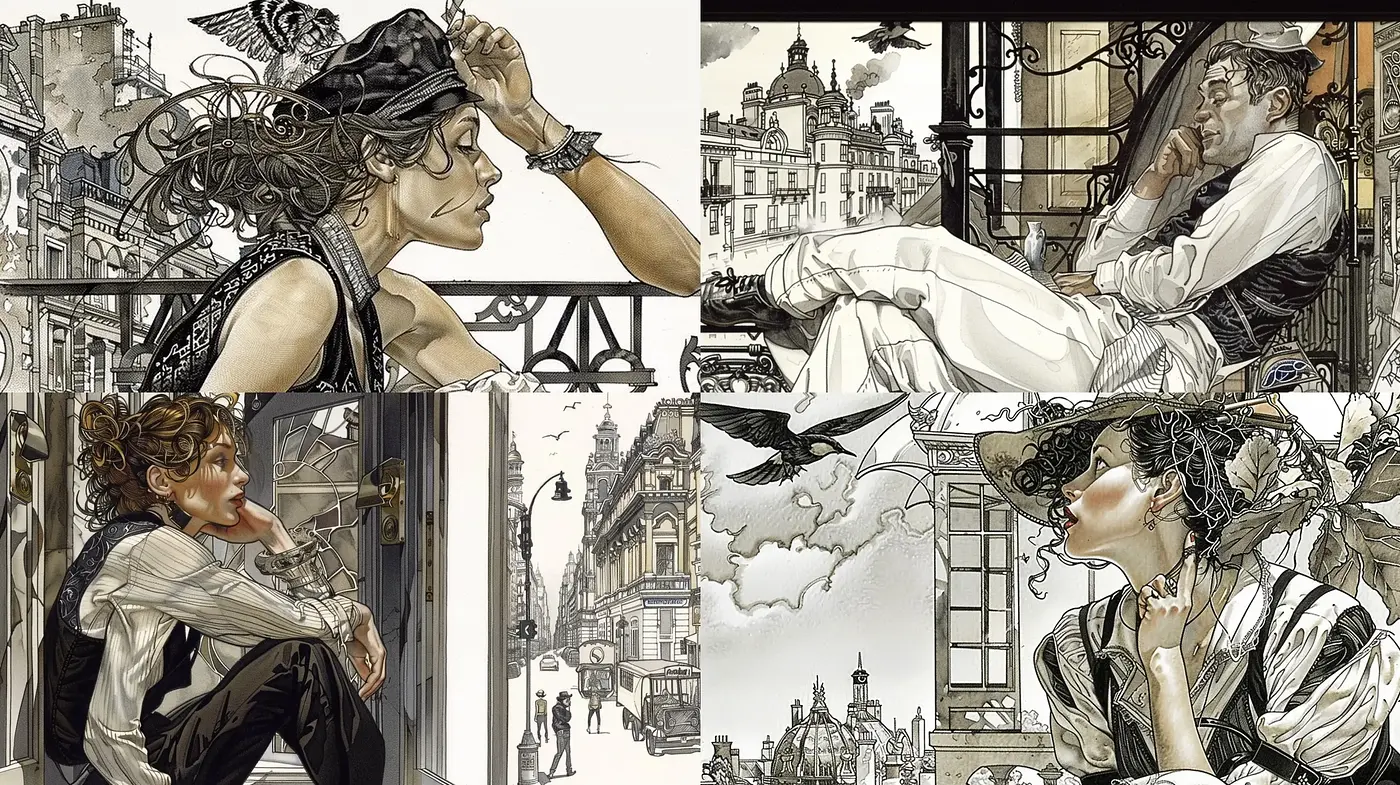 Elegant Steampunk Fusion with Monochromatic and Sepia Tones - Midjourney sref style