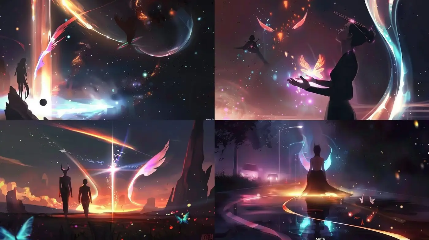 Ethereal Cosmic Dreamscape in Luminous Hues - Midjourney sref style