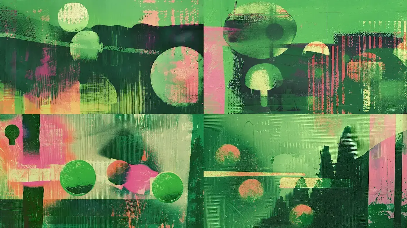 Vibrant Abstract Composition with Organic Shapes and Textures - Midjourney sref style