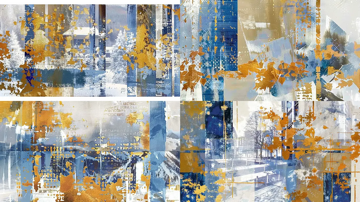 Modern Abstract Urban Decay with Gold Leaf Texture - Midjourney sref style