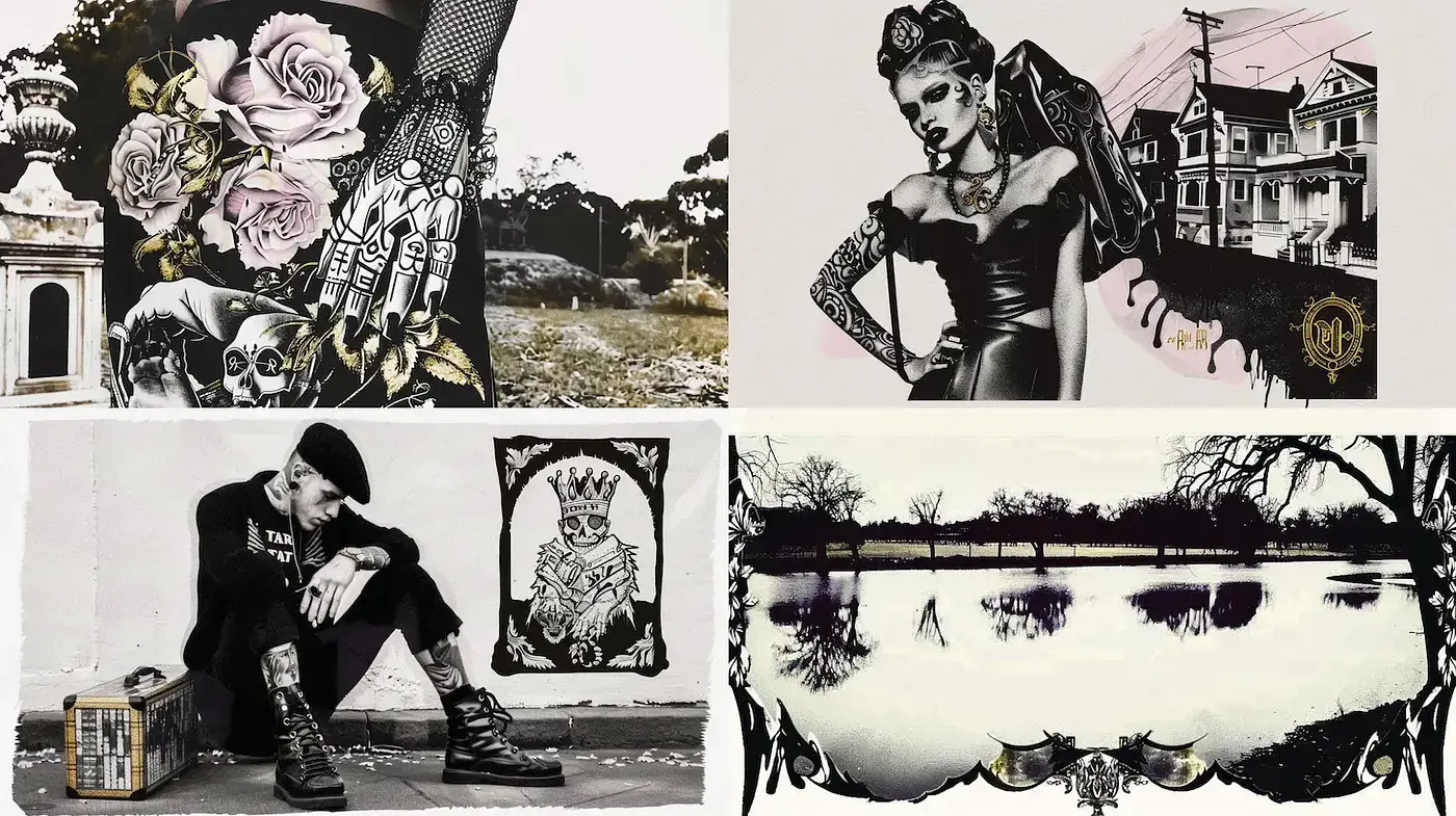 Eclectic fusion of bold graphic design and urban surrealism - Midjourney sref style