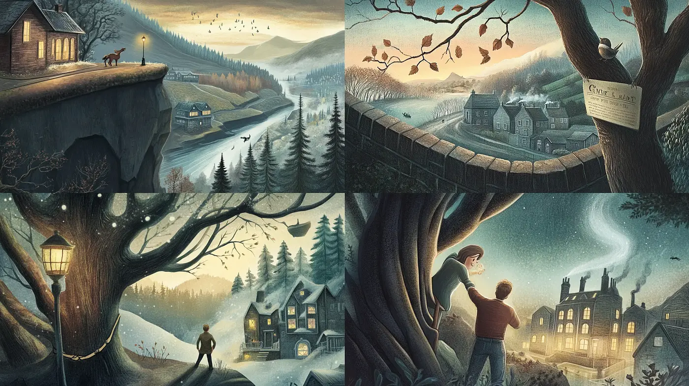 Whimsical Twilight Transitions in an Idyllic Storybook Setting - Midjourney sref style