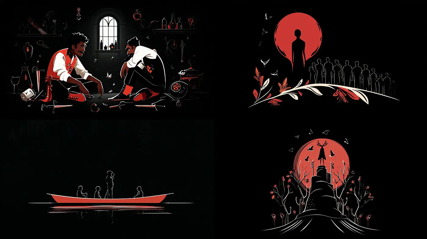 Cohesive Visual Style with Dark Undertones and Vibrant Accents - Midjourney sref style