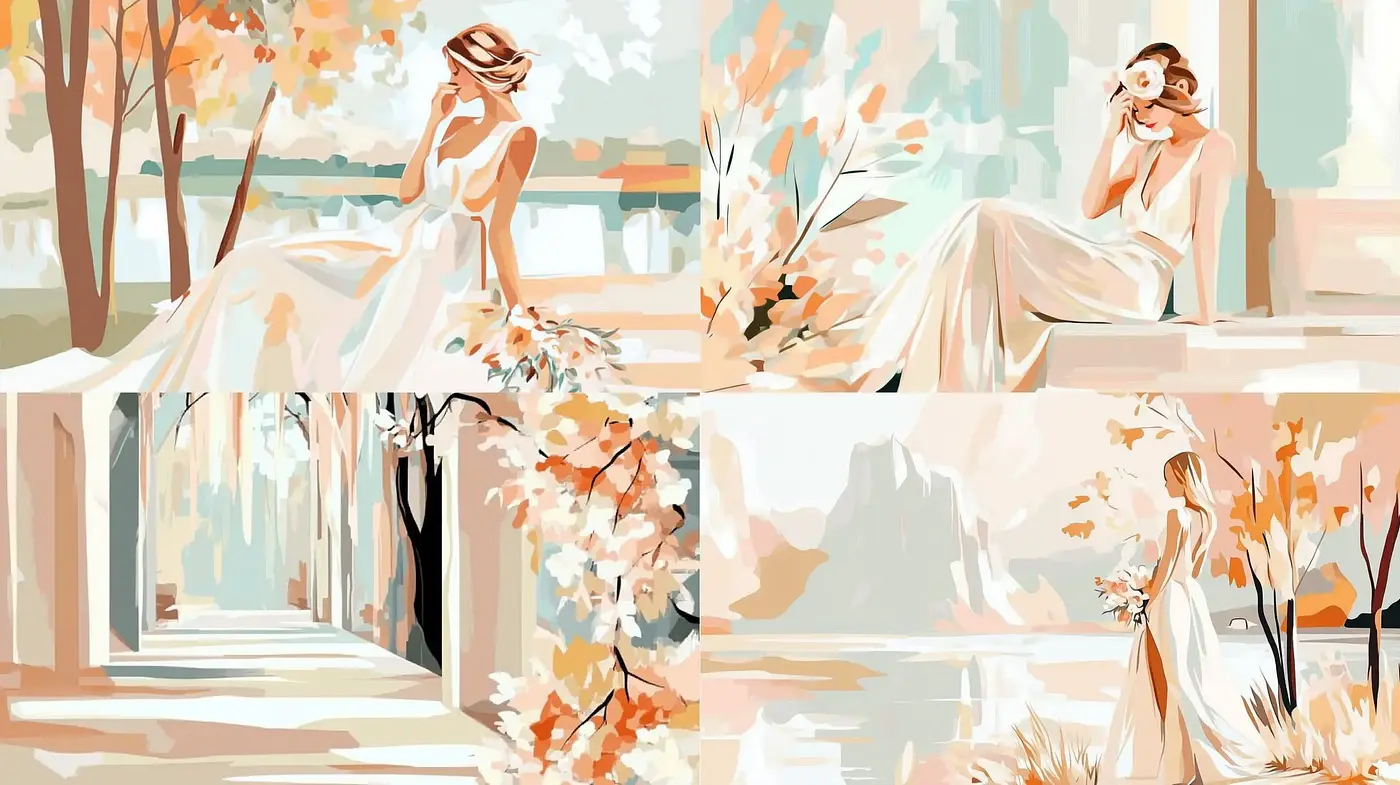 Autumnal Elegance in Stylized Pastel Illustrations - Midjourney sref style