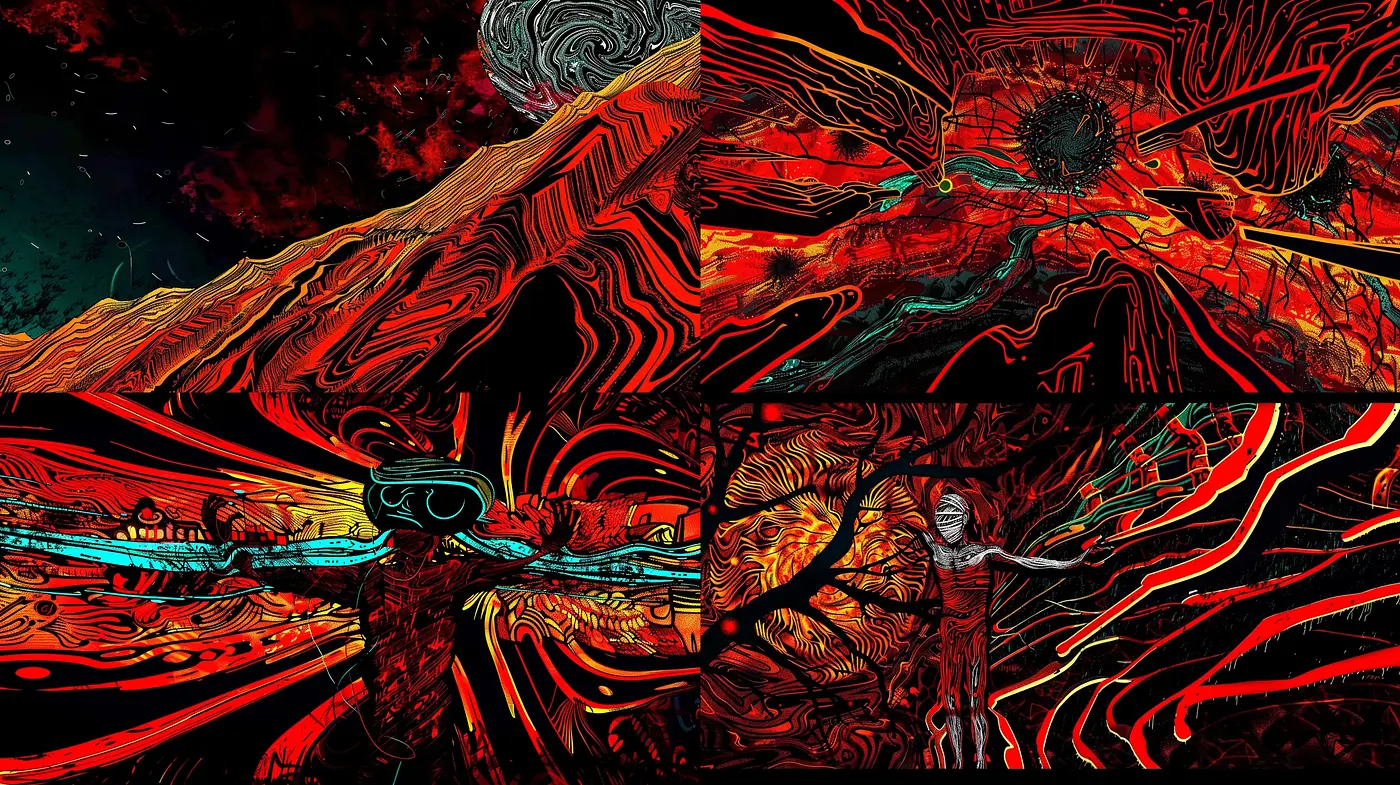 Vibrant Psychedelic Energy Flows Through Expressionistic Abstract Forms - Midjourney sref style