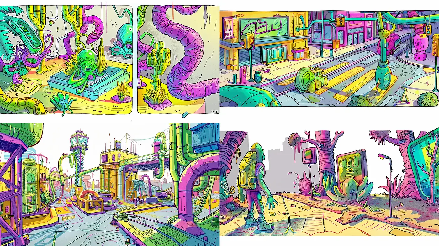 Vibrant, surreal landscapes with a whimsical touch - Midjourney sref style