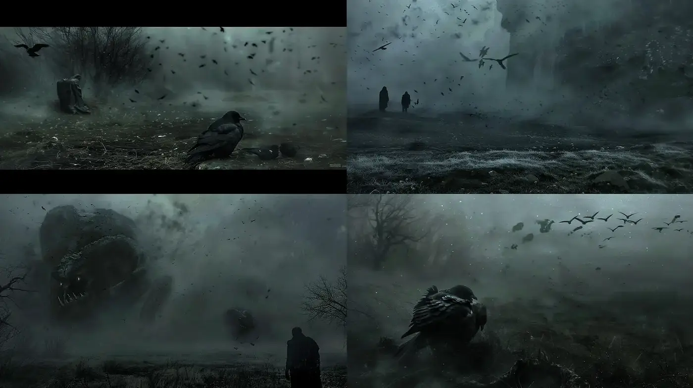 Mysterious and Atmospheric Dark Fantasy Landscape Exploration - Midjourney sref style