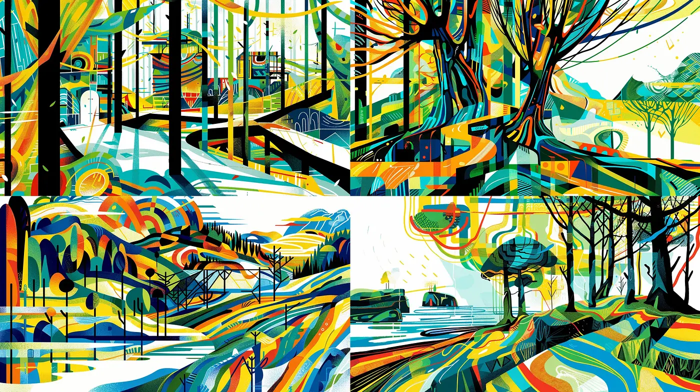 Synesthetic Landscape Harmonics: A Fusion of Abstract Color and Vivid Geometric Forms - Midjourney sref style